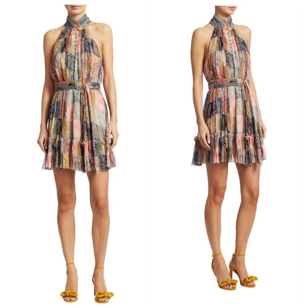 Zimmermann Multicolor Pleated Halter Mini Dress